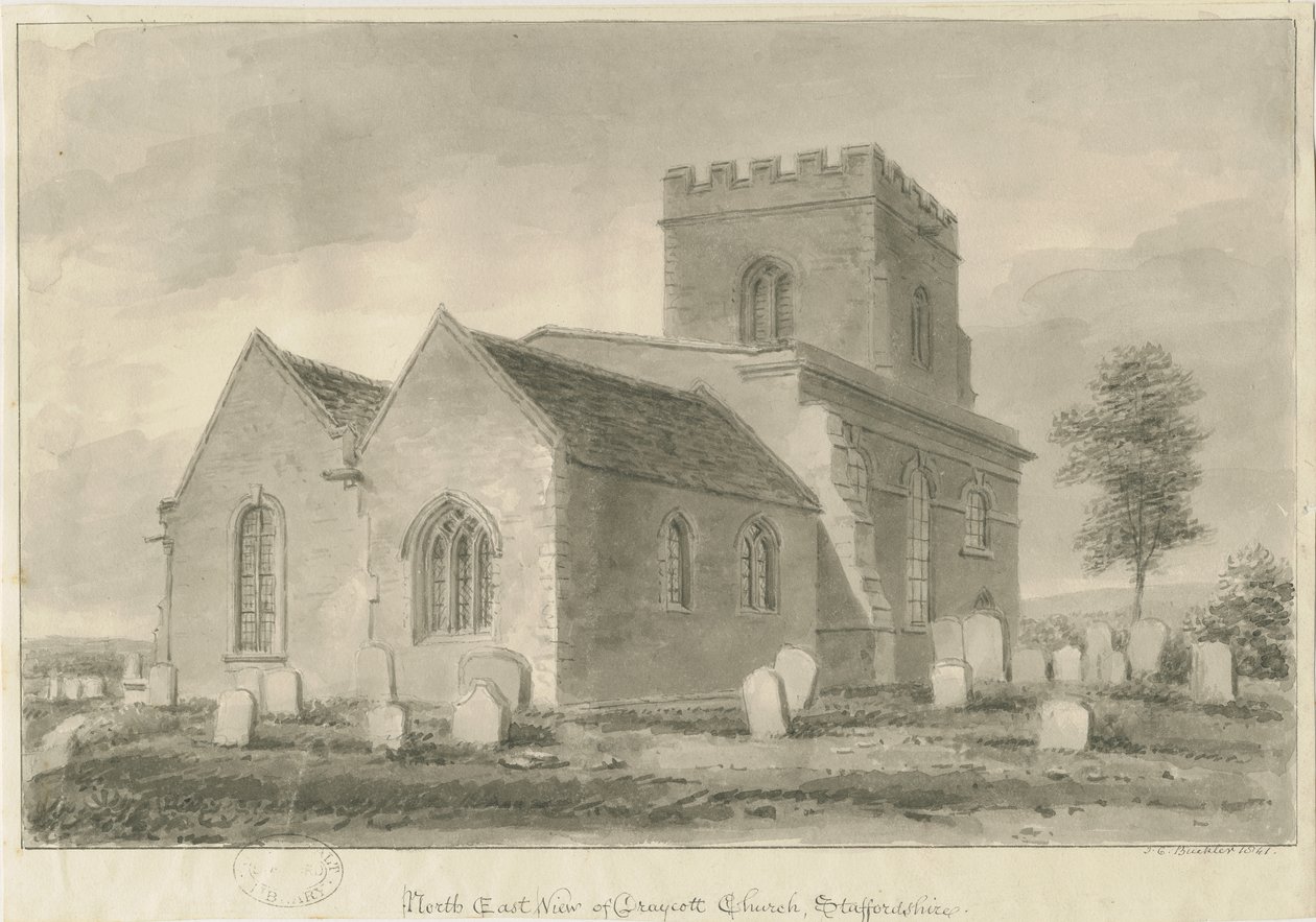 Draycott v kostele Moors: sépiová kresba, 1841 od John Chessell Buckler