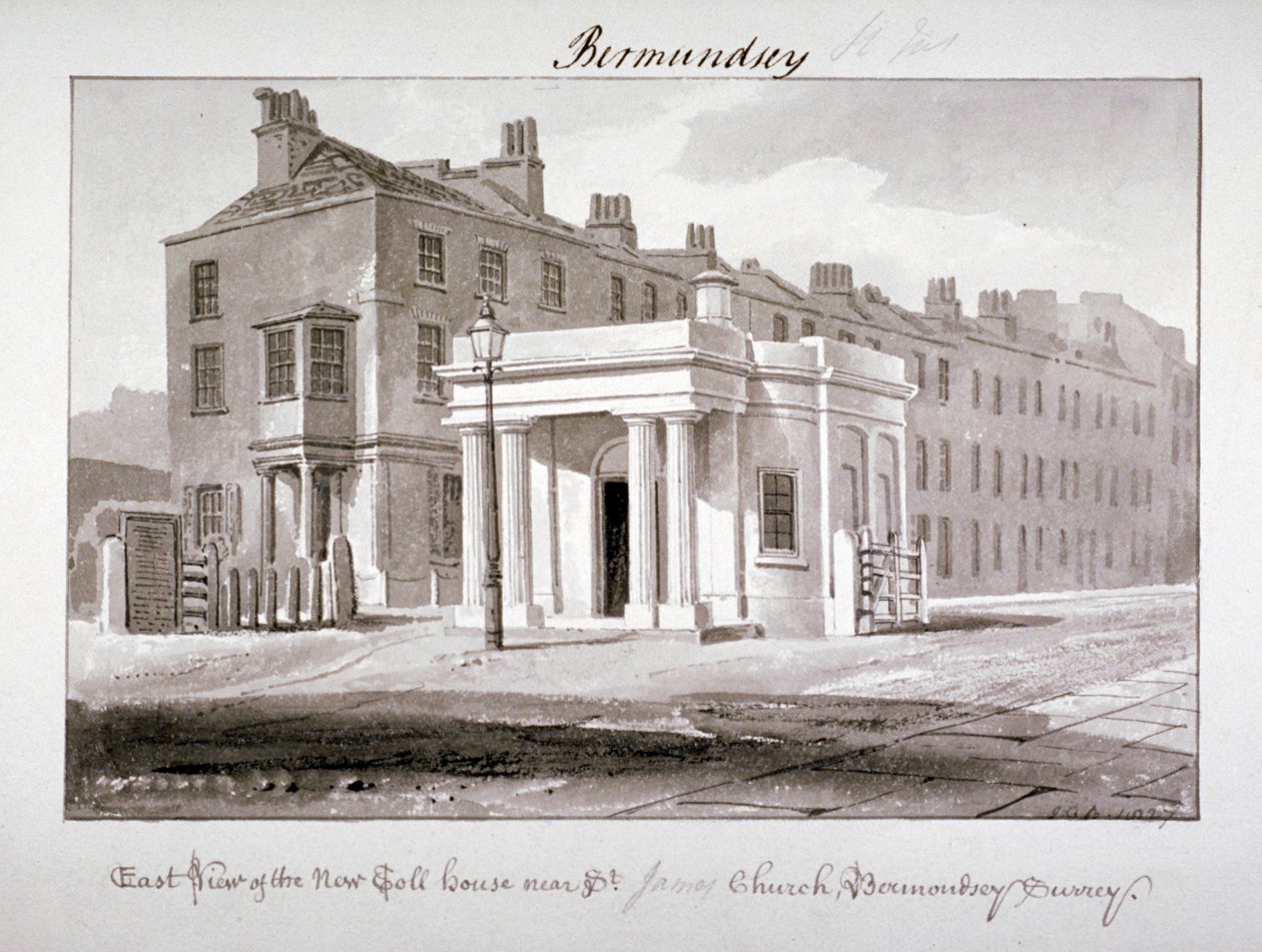 Východní pohled na nový mýtný dům poblíž kostela svatého Jakuba, Bermondsey, Londýn, 1827. od John Chessell Buckler