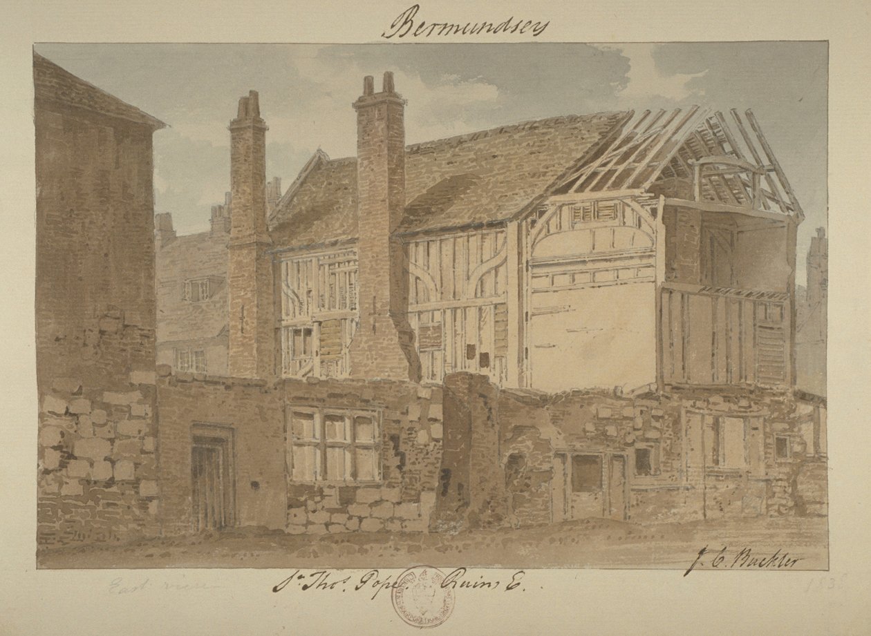 Východní pohled na ruiny Bermondsey House, 1838 od John Chessell Buckler
