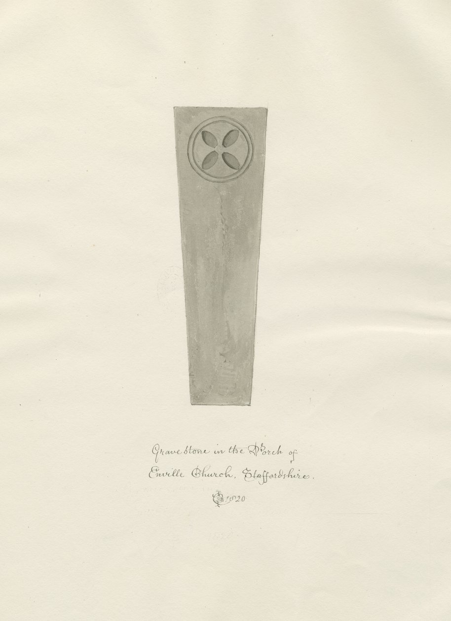 Enville Church - Gravestone: sépiová kresba od John Chessell Buckler