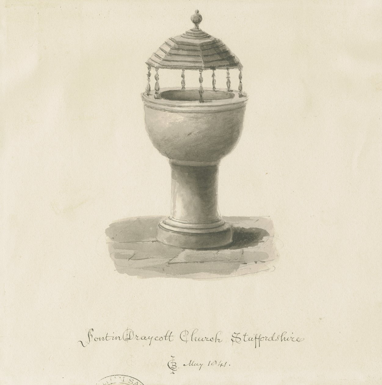 Písmo v Draycott v Moors Church: sépie kresba od John Chessell Buckler