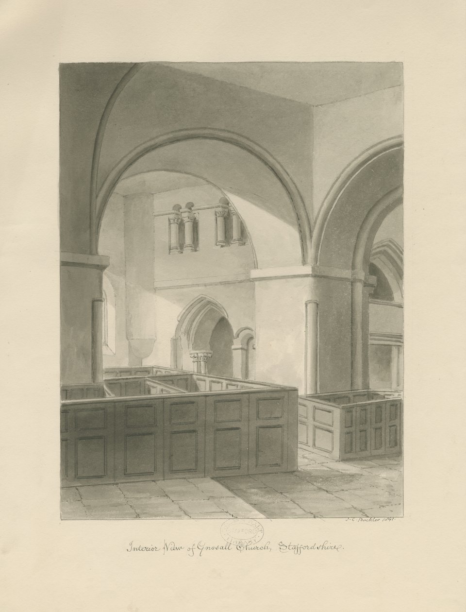 Forton - Aqualate Hall: rytina, nd [1653-1686] (tisk) od John Chessell Buckler