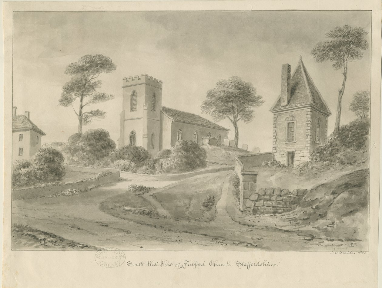 Fulford Church: sépiová kresba od John Chessell Buckler
