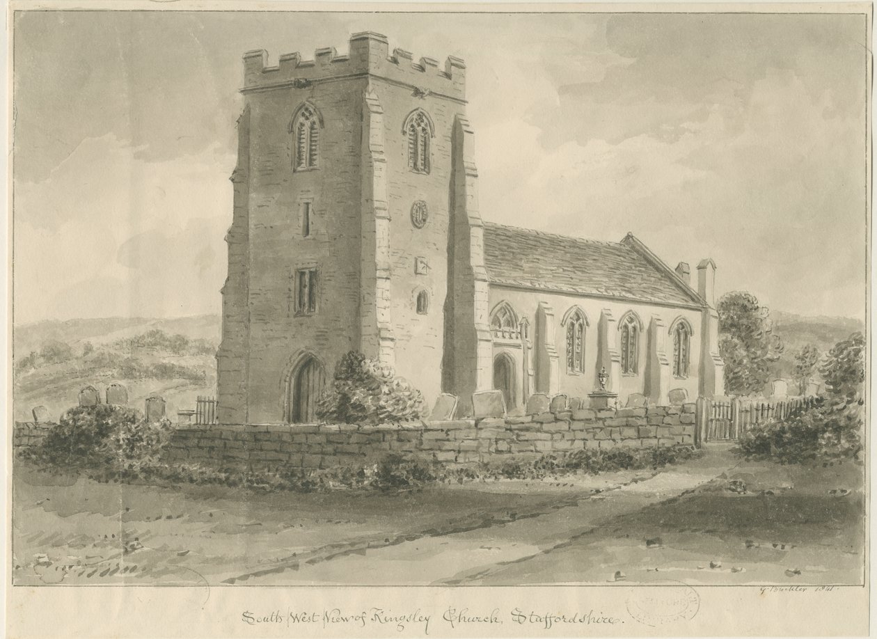 Kingsley Church: sépiová kresba, 1841 od John Chessell Buckler