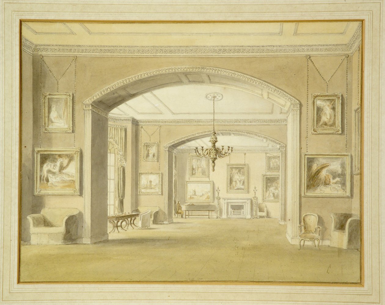 Obrazová galerie v Tabley House, 1809 (wc nad tužkou na papíře) od John Chessell Buckler