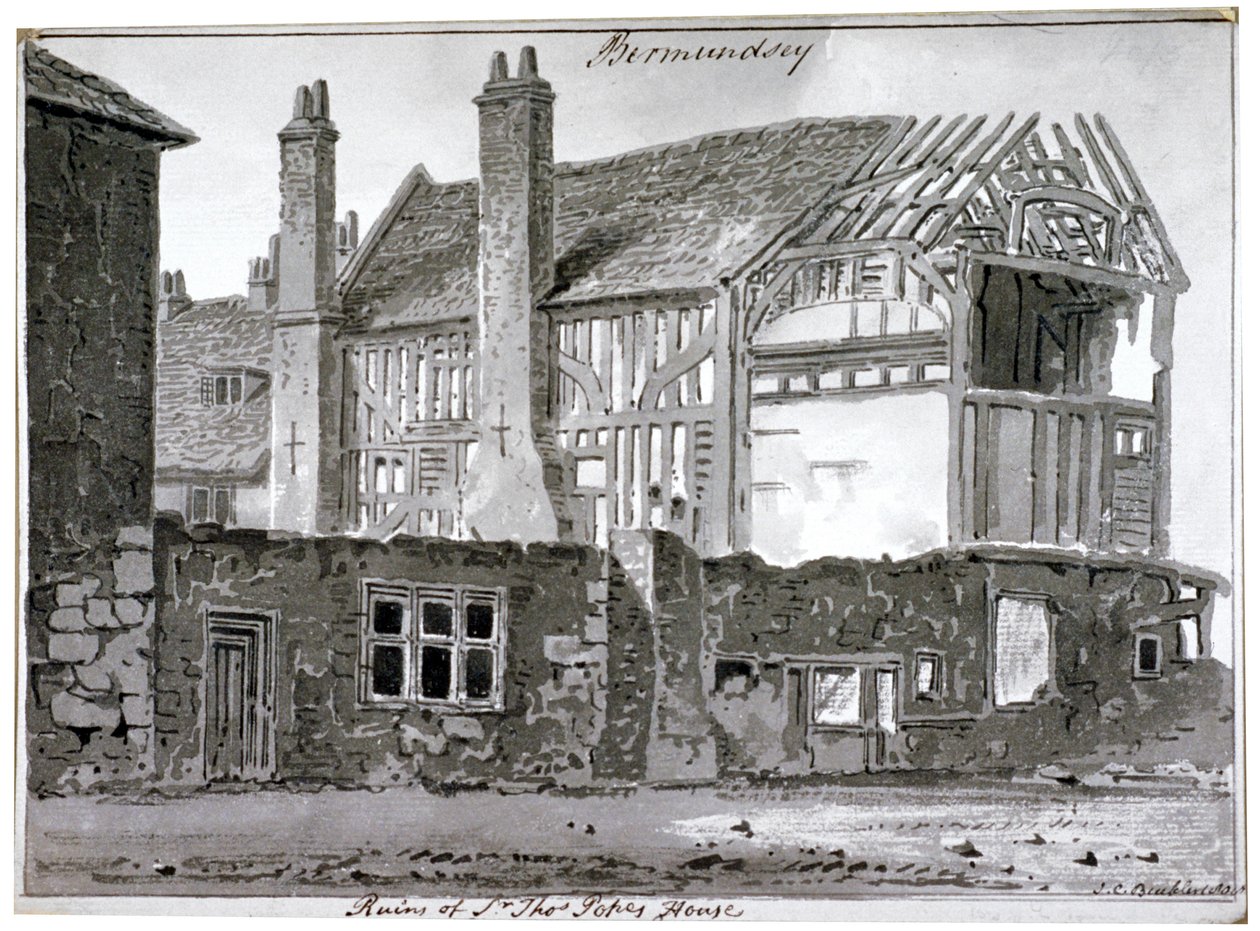 Pozůstatky domu Thomase Popea, Mill Lane, Bermondsey, Londýn, 1808 od John Chessell Buckler