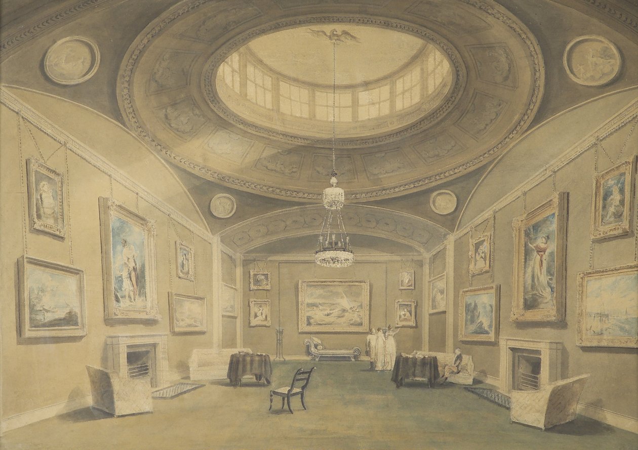 Sketch of Sir John Leicesters Gallery of Pictures by British Artists, Hill Street, Berkley Square, 1806 (tužka a mytí na papíře) od John Chessell Buckler
