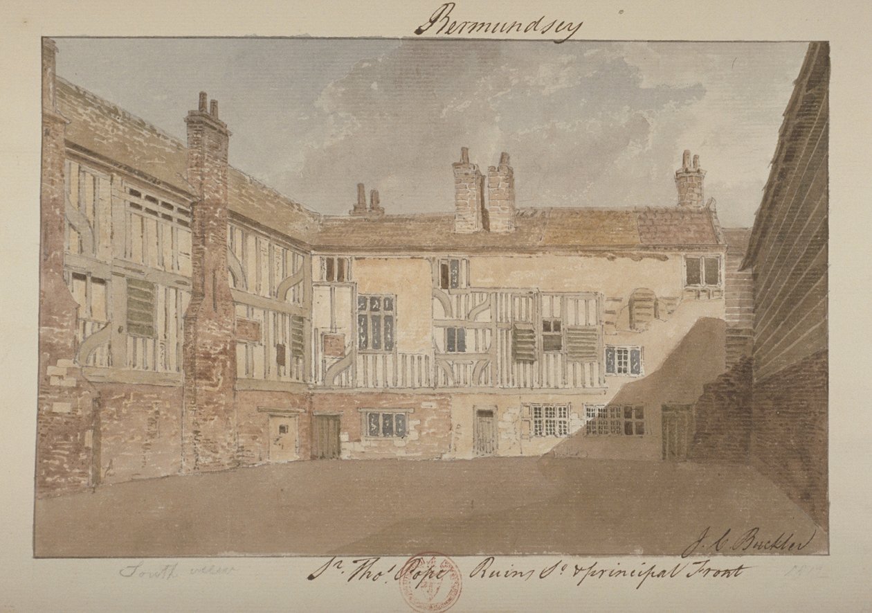 Jižní pohled na ruiny Bermondsey House, 1827 od John Chessell Buckler