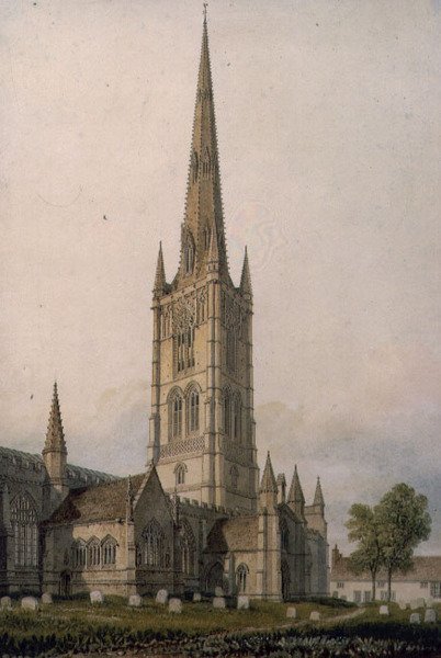 Kostel sv. Wulframa, Grantham (akvarel na papíře) od John Chessell Buckler