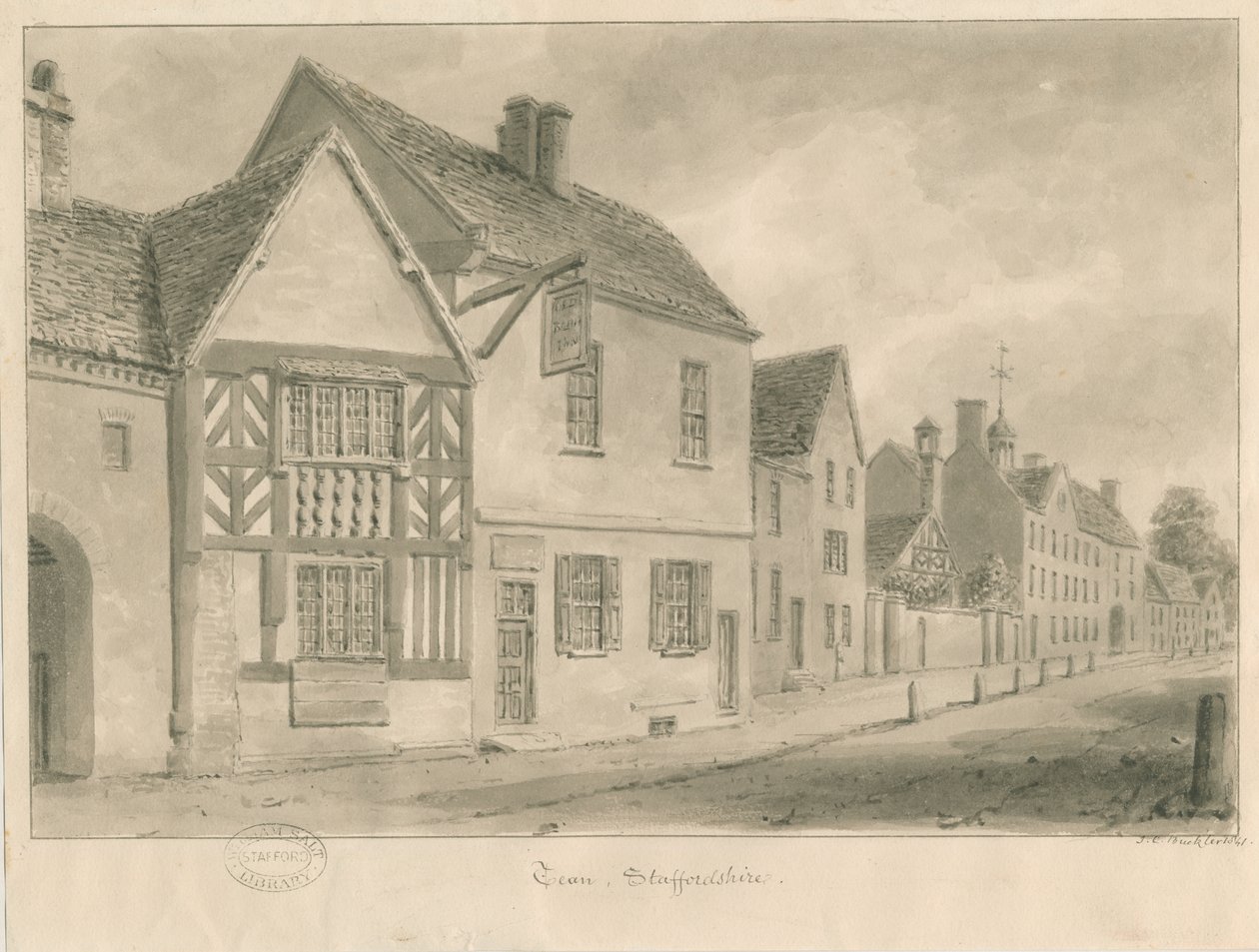 Tean - Village street: sépiová kresba od John Chessell Buckler