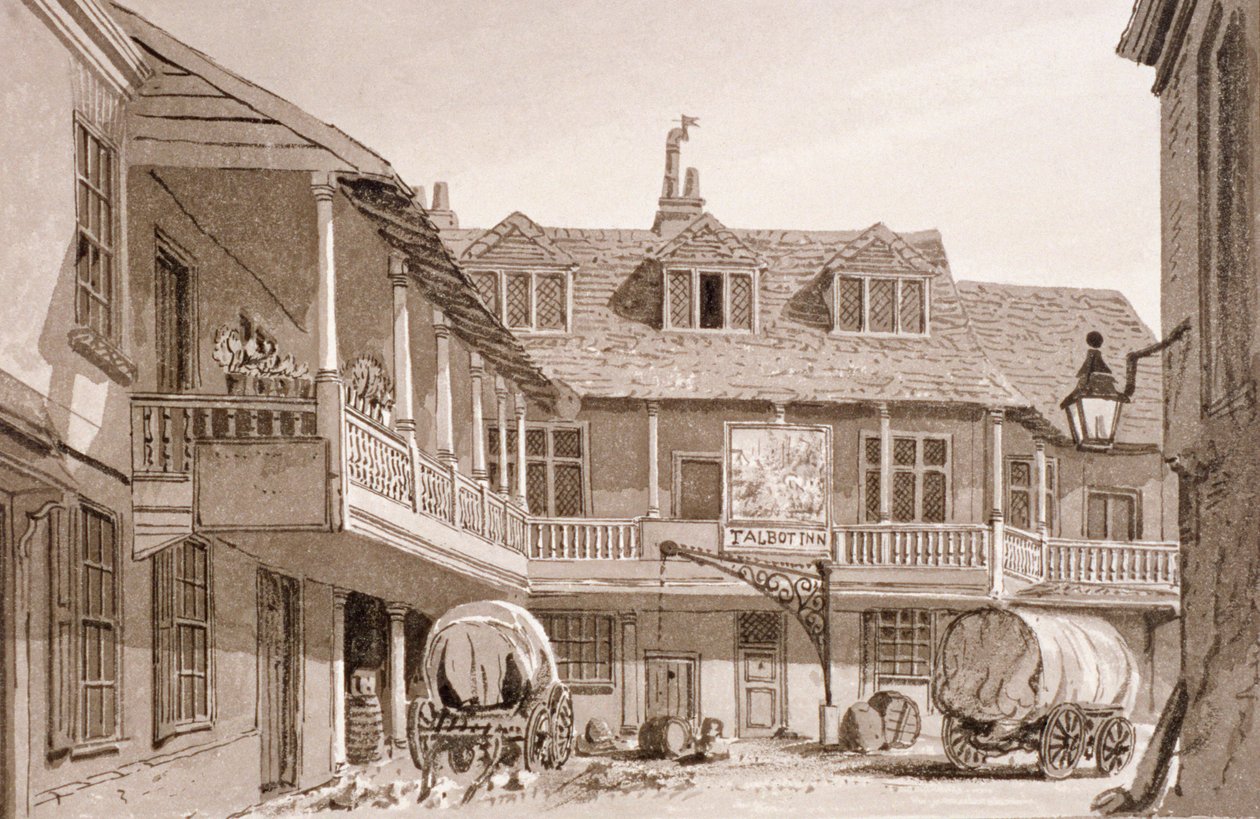 The Tabard Inn na Borough High Street, Southwark, Londýn, 1827. od John Chessell Buckler