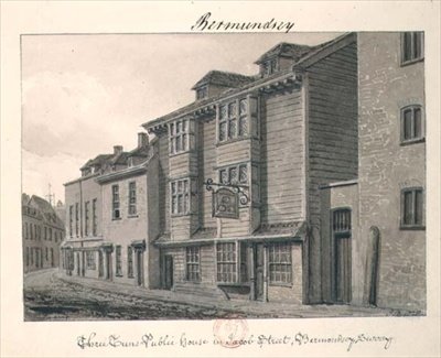The Three Tuns Public House v Jacob Street, Bermondsey od John Chessell Buckler