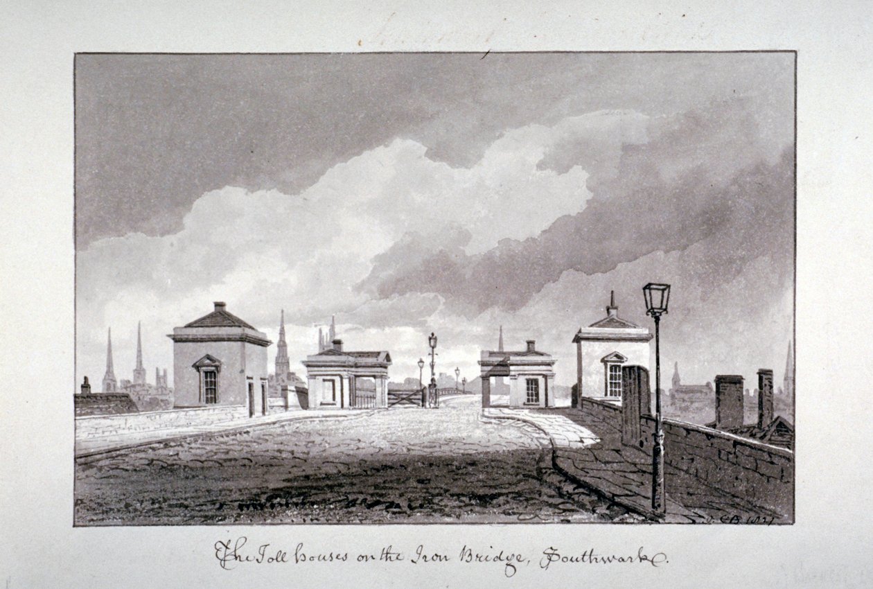 Mýtné domy na Southwark Bridge, Londýn, 1827. od John Chessell Buckler