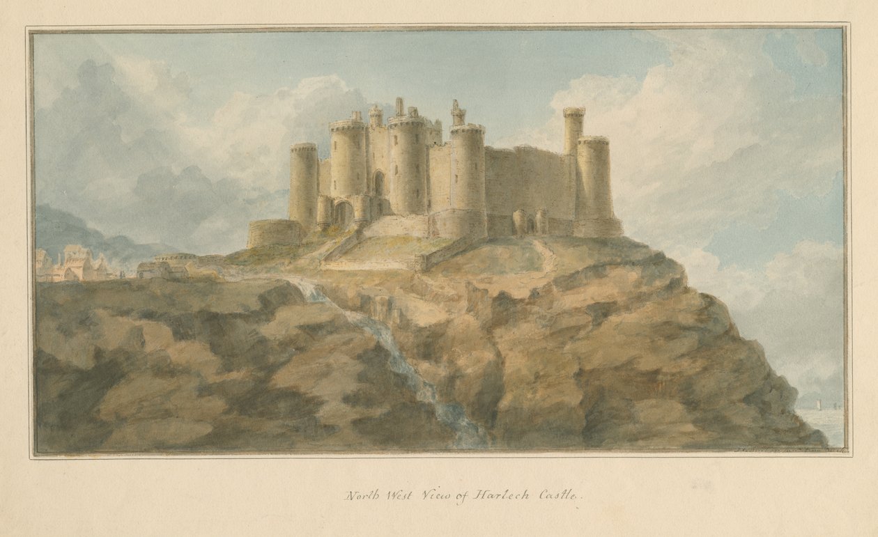 Wales – Mouthshire – hrad Harlech, 1800 od John Chessell Buckler