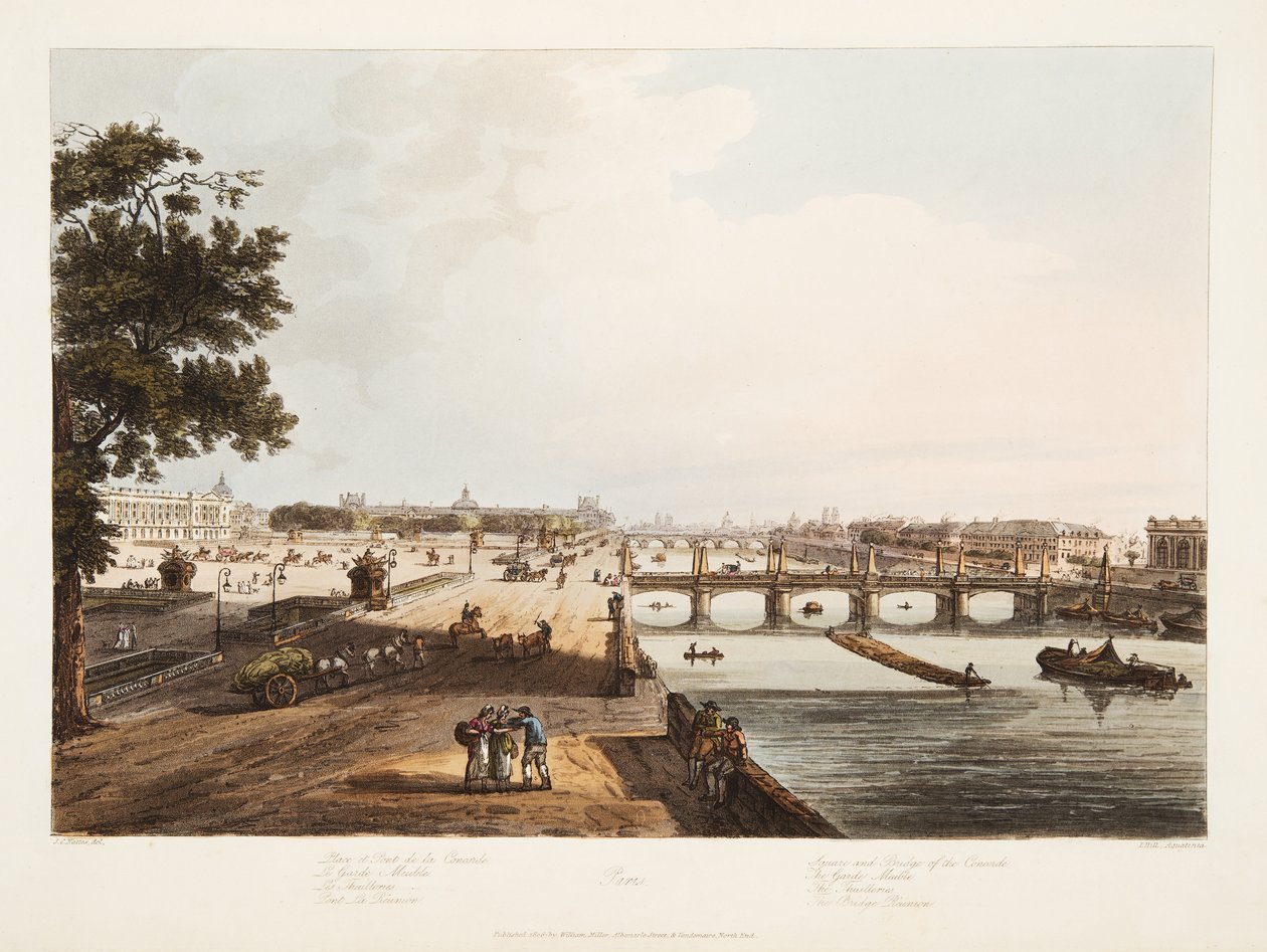 náměstí a most Concorde; Garde Meuble; Thuilleries; The Bridge Reunion, ilustrace z 