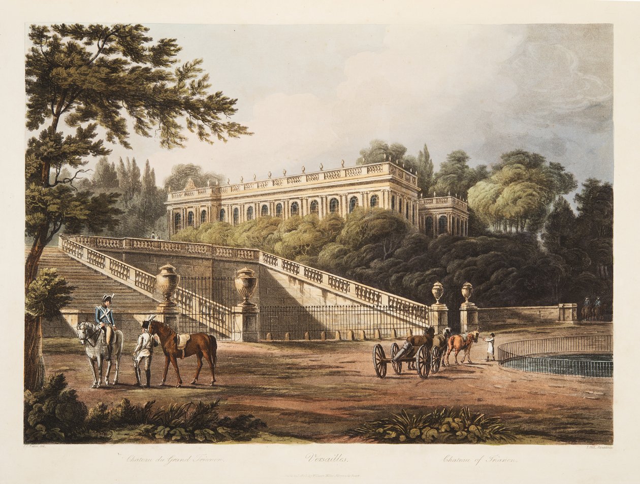 Zámek Trianon, ilustrace z Versailles, Paříž a Saint Denis, hospoda. 1805 (akvatinta) od John Claude Nattes