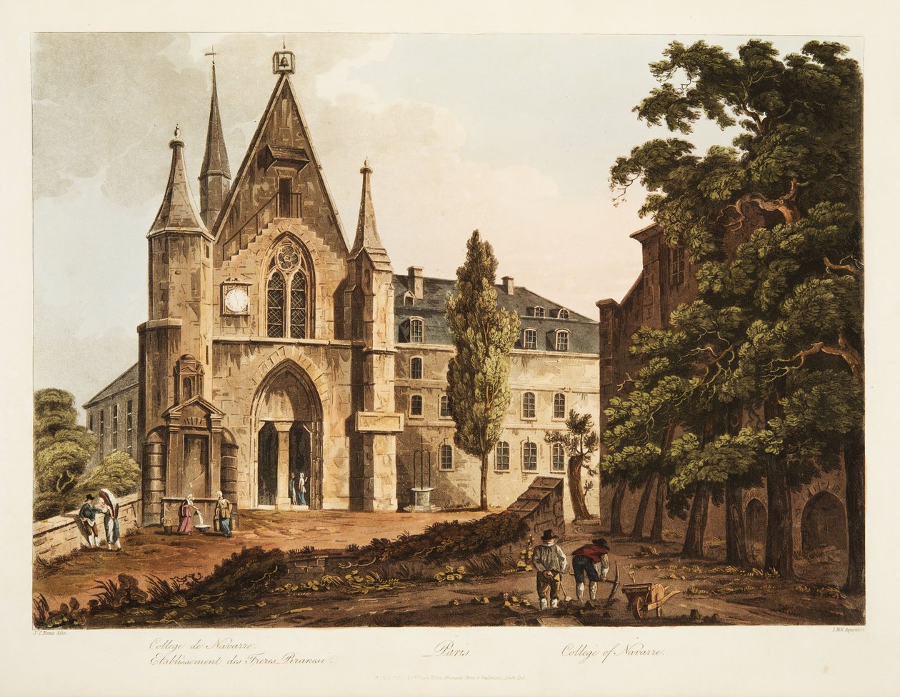 Navarrská kolej, ilustrace z Versailles, Paříže a Saint Denis, pub. 1806 (akvatinta) od John Claude Nattes