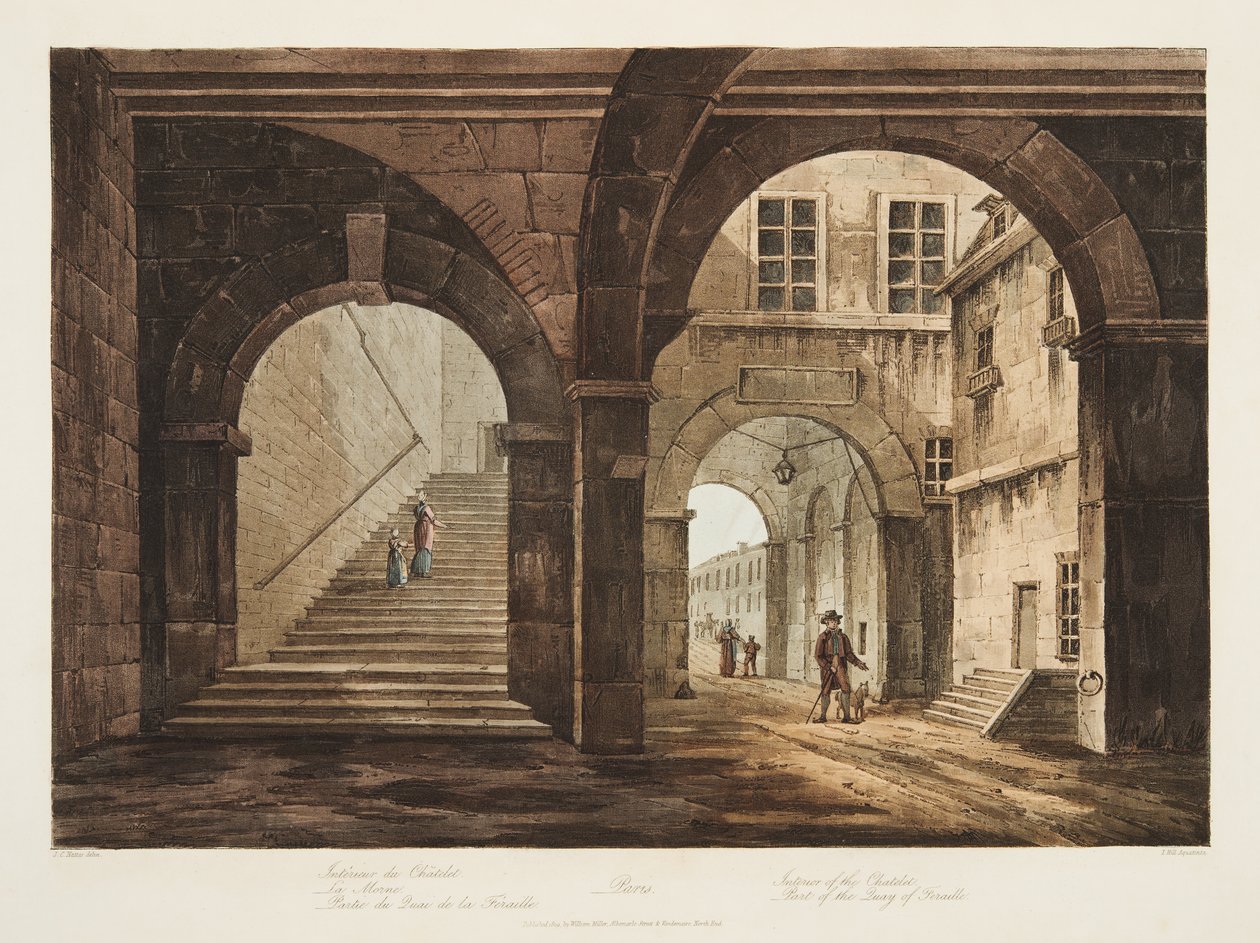 Interiér zámku Chatelet, část nábřeží Feraille, ilustrace z Versailles, Paříže a Saint Denis, pub. 1809 (akvatinta) od John Claude Nattes
