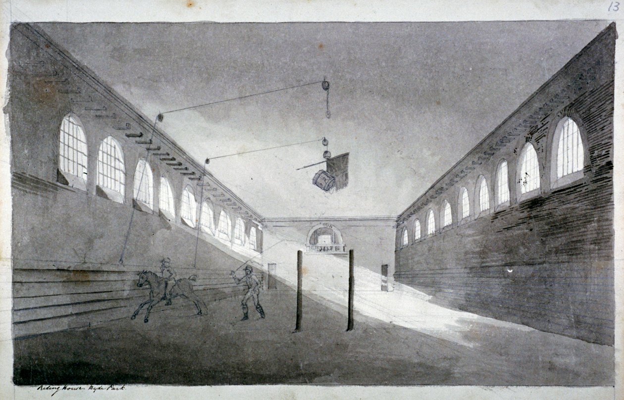 Vnitřní pohled na jízdárnu, Hyde Park, Londýn, c1811 od John Claude Nattes