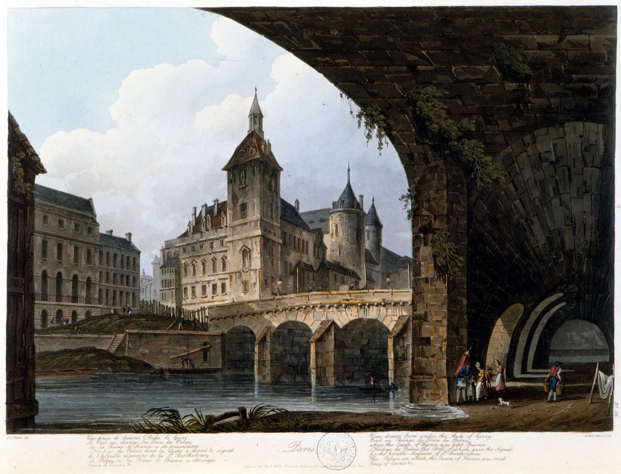 Paříž: Le Pont au Change - v „“ Paříž viděná J. C. Matsem“, ed. Miller, Londýn od John Claude Nattes