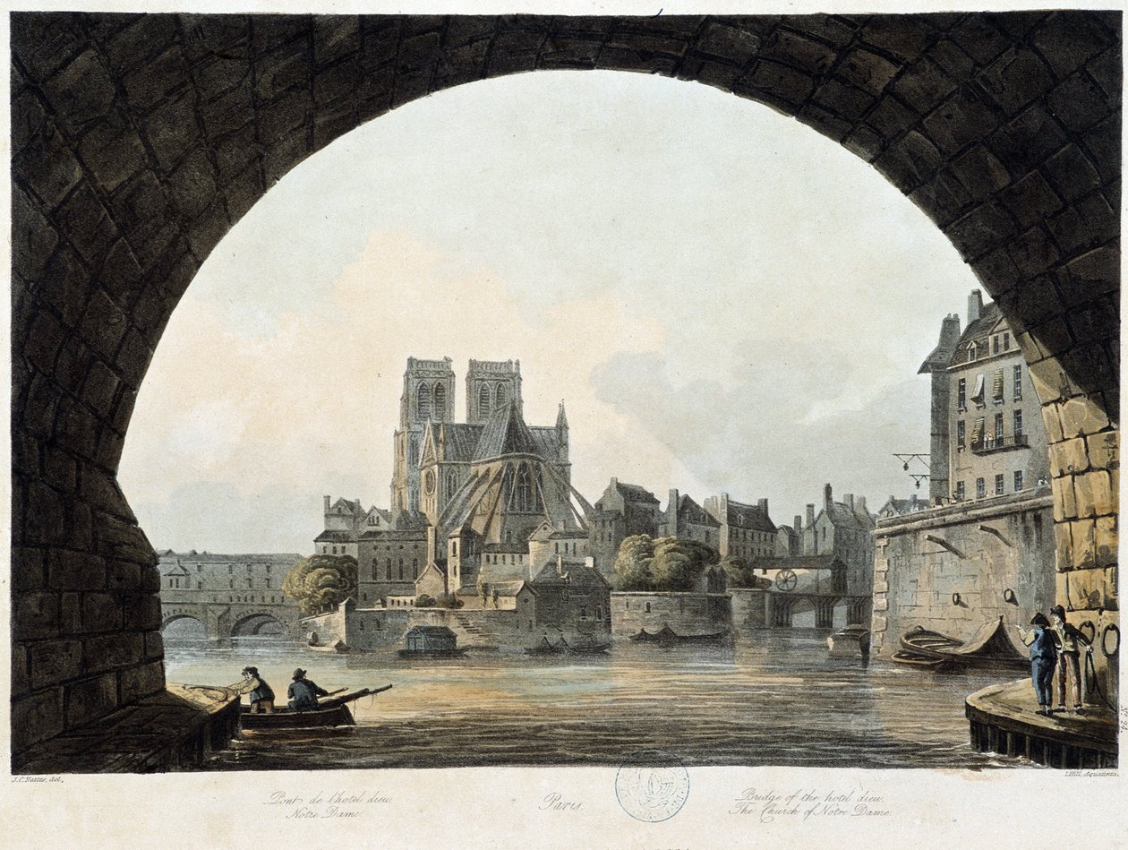 Paris: Notre Dame - v “”Paris vu par J.C. Mats”, ed. Miller, Londýn od John Claude Nattes