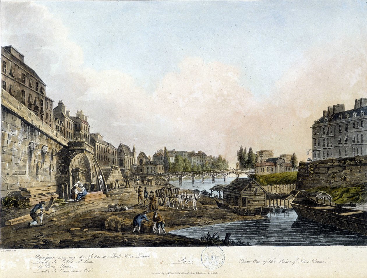 Paříž: Pohled na Pont Notre-Dame - v „Paris vu par J.C. Mats“, ed. Miller, Londýn od John Claude Nattes