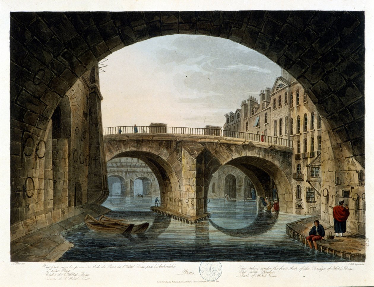 Paris: le petit pont - v „“ Paris vu par J.C. Mats“, ed. Miller, Londýn od John Claude Nattes