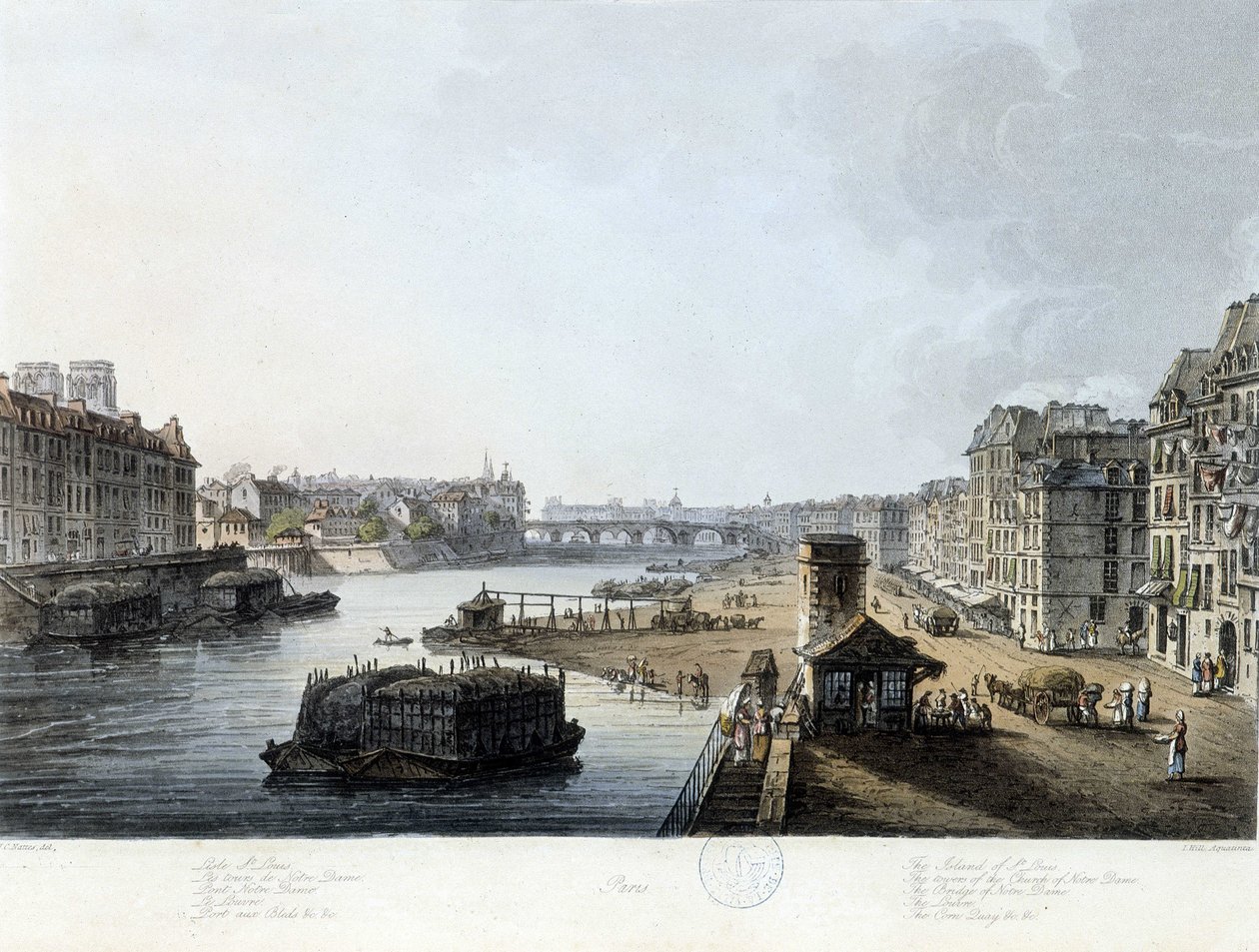 Paříž, most Notre-Dame - kresba J. C. Matse, kolem roku 1810 od John Claude Nattes