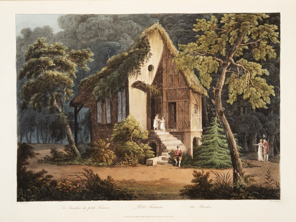Petit Trianon, Budoár, ilustrace z Versailles, Paříž a Saint Denis, hospoda. 1805 (akvatinta) od John Claude Nattes