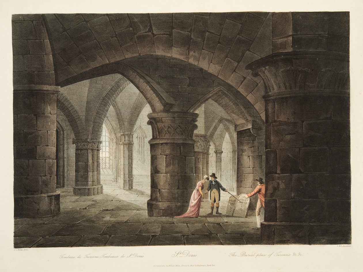 Pohřebiště Turenne, ilustrace z Versailles, Paříž a Saint Denis, hospoda. 1809 (akvatinta) od John Claude Nattes