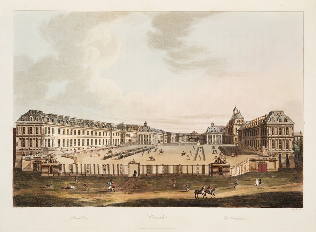 The Entrance, ilustrace z Versailles, Paříž a Saint Denis, hospoda. 1805 (akvatinta) od John Claude Nattes