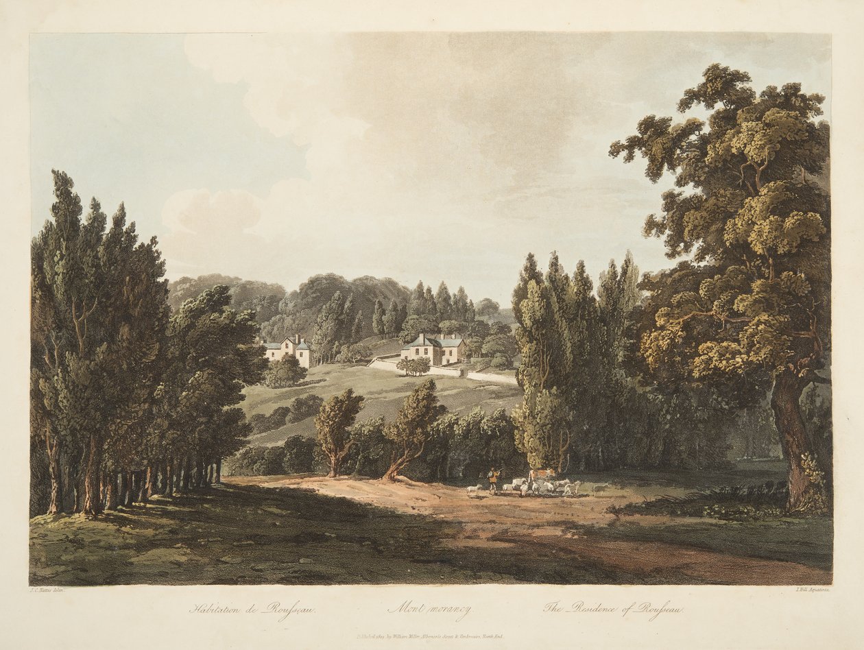 The Residence of Rousseau, ilustrace z Versailles, Paříž a Saint Denis, hospoda. 1809 (akvatinta) od John Claude Nattes