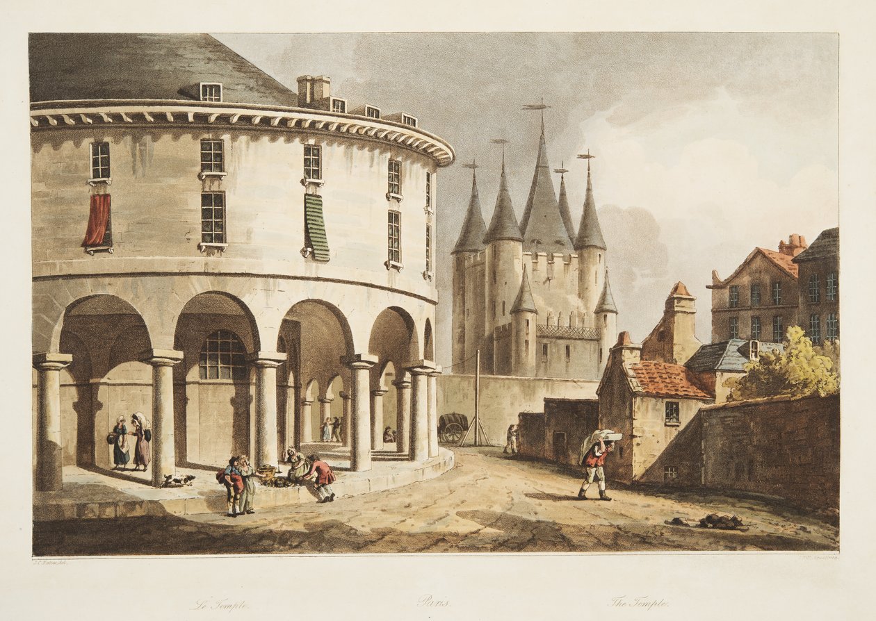 Chrám, ilustrace z Versailles, Paříž a Saint Denis, hospoda. 1805 (akvatinta) od John Claude Nattes