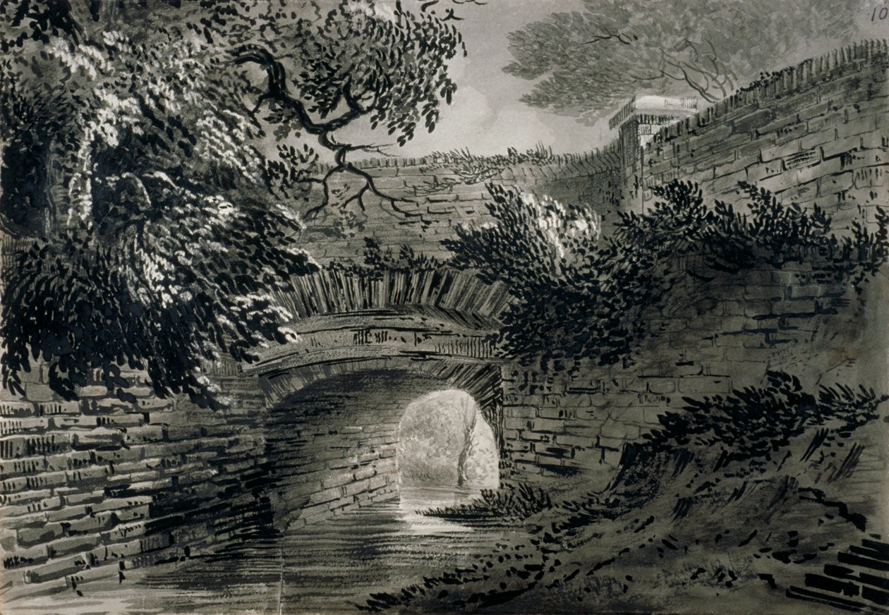 Pohled na část odvodňovacího systému Serpentine v Hyde Parku, Londýn, c1817 od John Claude Nattes