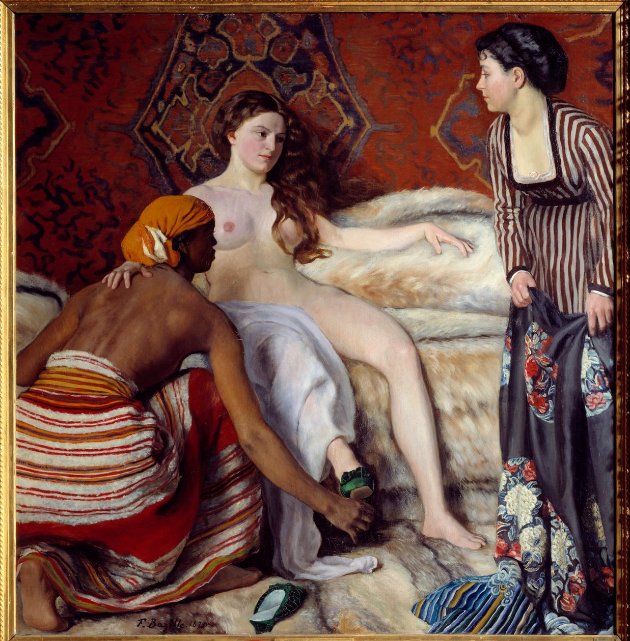 Orientalismus: “”Záchod”” Mladá běloška za pomoci svých dvou dívek má svůj záchod. Obraz Frederica Bazille (1841-1870) 1869 Ne. 1,32x1,27 m Montpellier, Musee Fabre od John Clayton Adams
