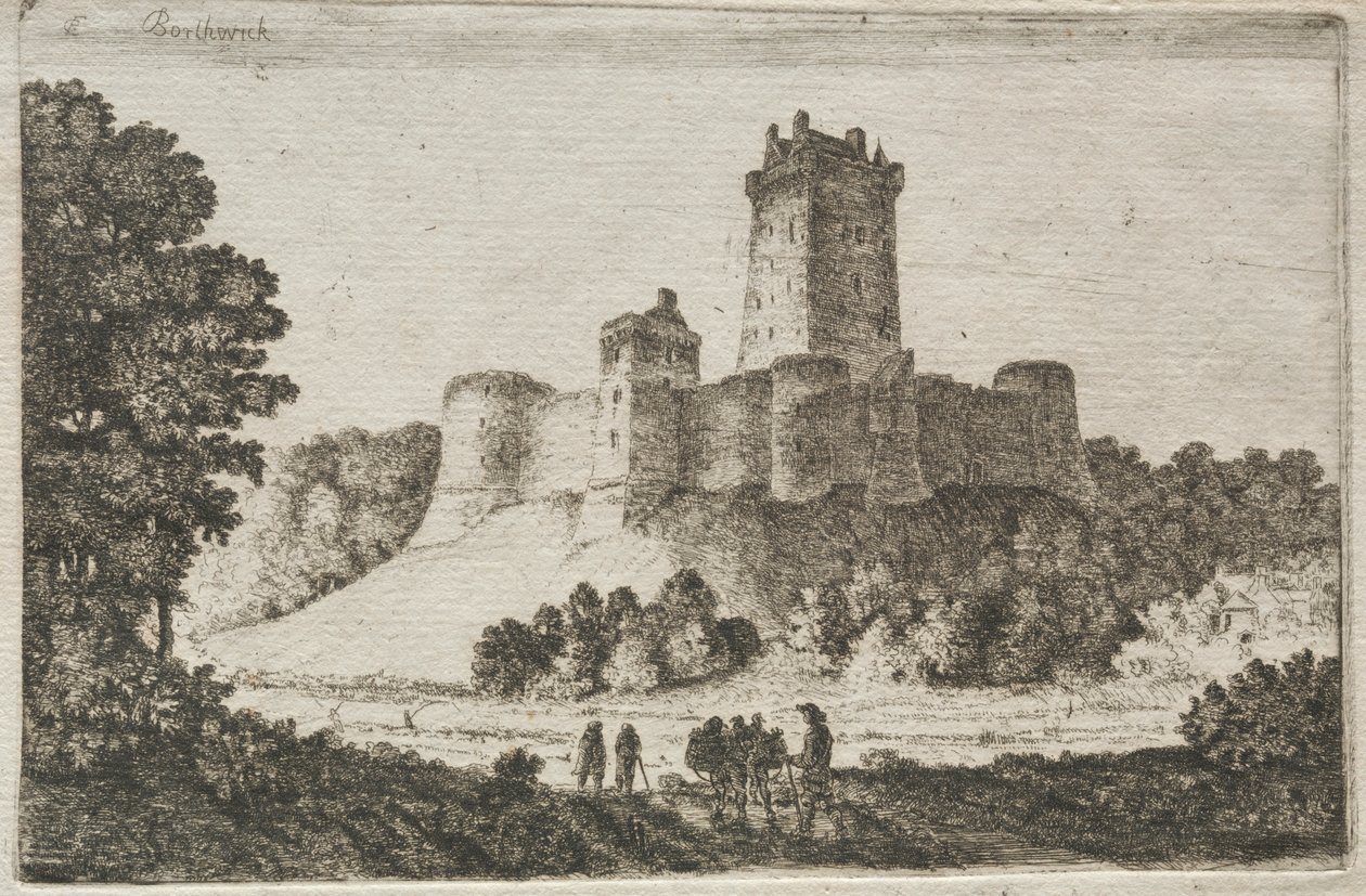 Hrad Borthwick z východu od John Clerk of Eldin