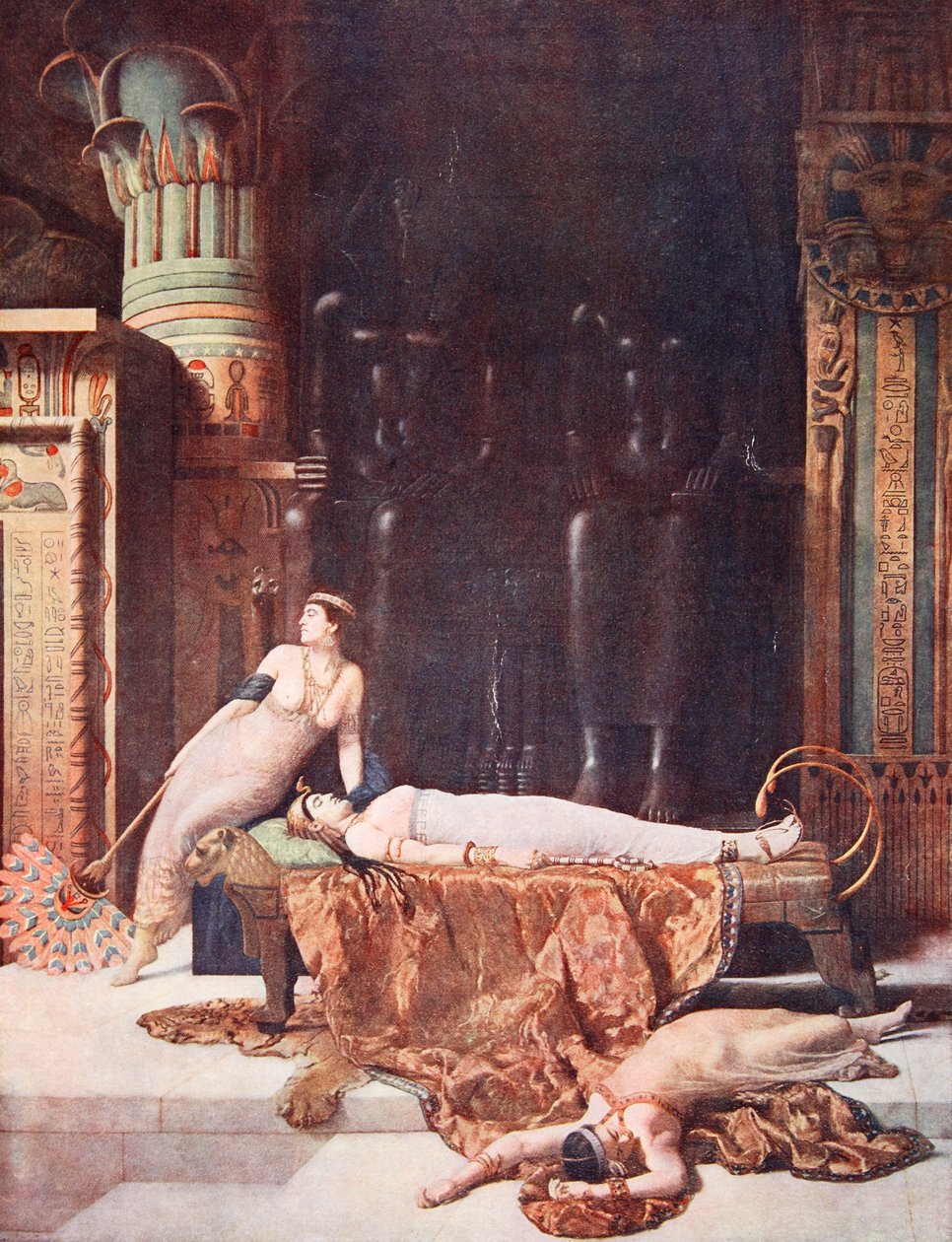 Smrt Kleopatry, ilustrace z „Hutchinsonových dějin národů“, kolem roku 1910 od John Collier