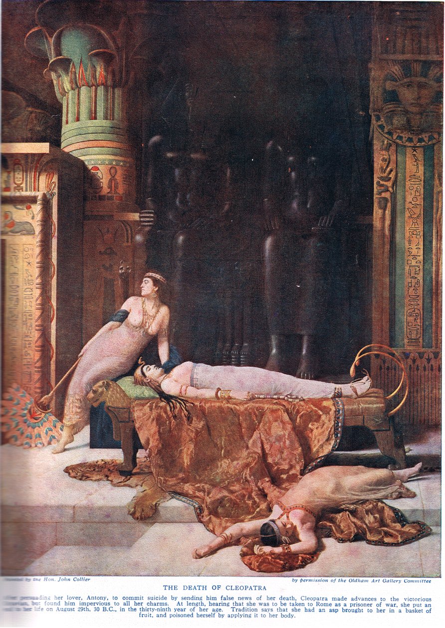 Kleopatřina smrt, ilustrace z Hutchinsonovy Historie národů, cca 1910 od John Collier