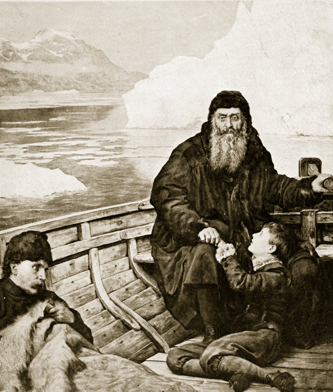 Poslední cesta Henryho Hudsona, ilustrace z „Hutchinsonova příběhu britského národa“, kolem roku 1923 od John Collier
