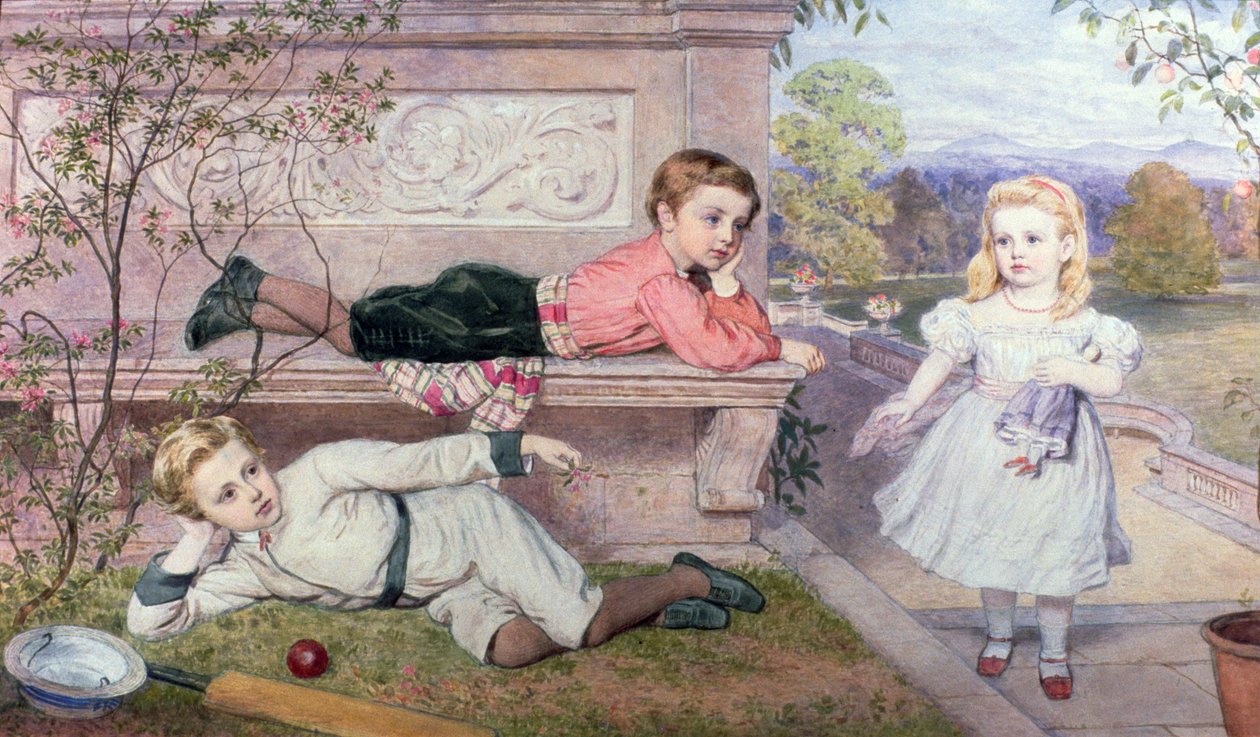 Farrer Children, Gaspard, Henry a Cecilia v zahradách venkovského domu v Berkshire od John Collingham Moore