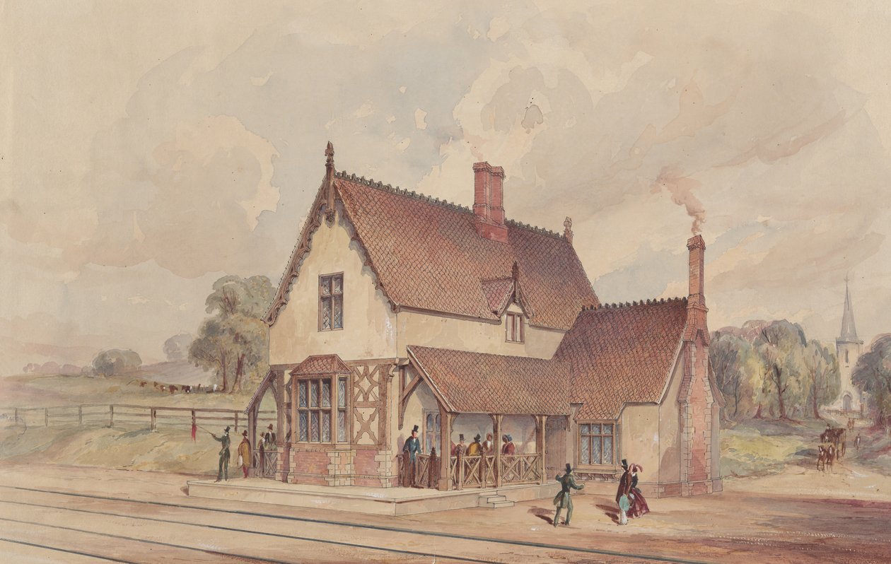 Viktoriánské venkovské vlakové nádraží a železniční přejezd, 1844-77. od John Connell Ogle