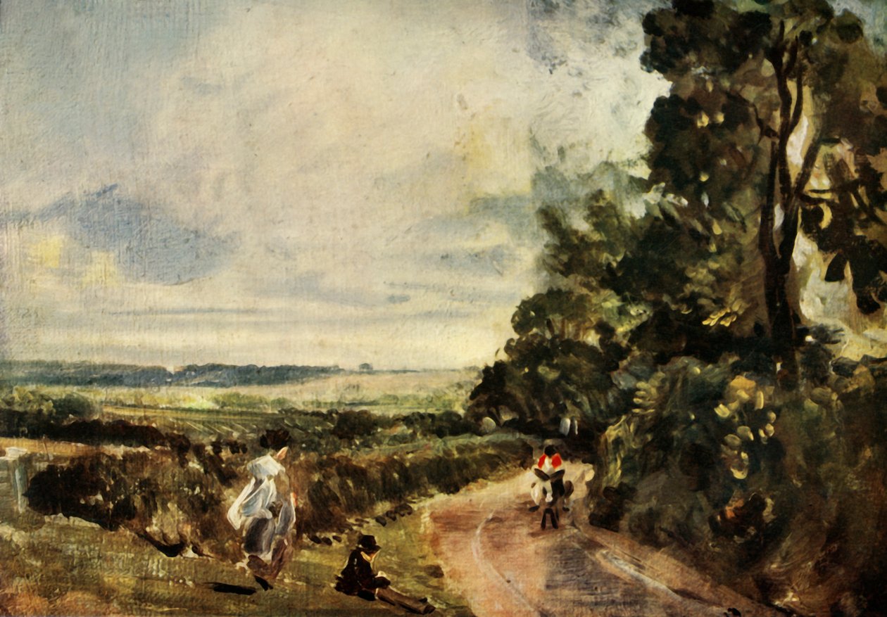 Venkovská cesta se stromy a postavami, c1830, 1934. od John Constable