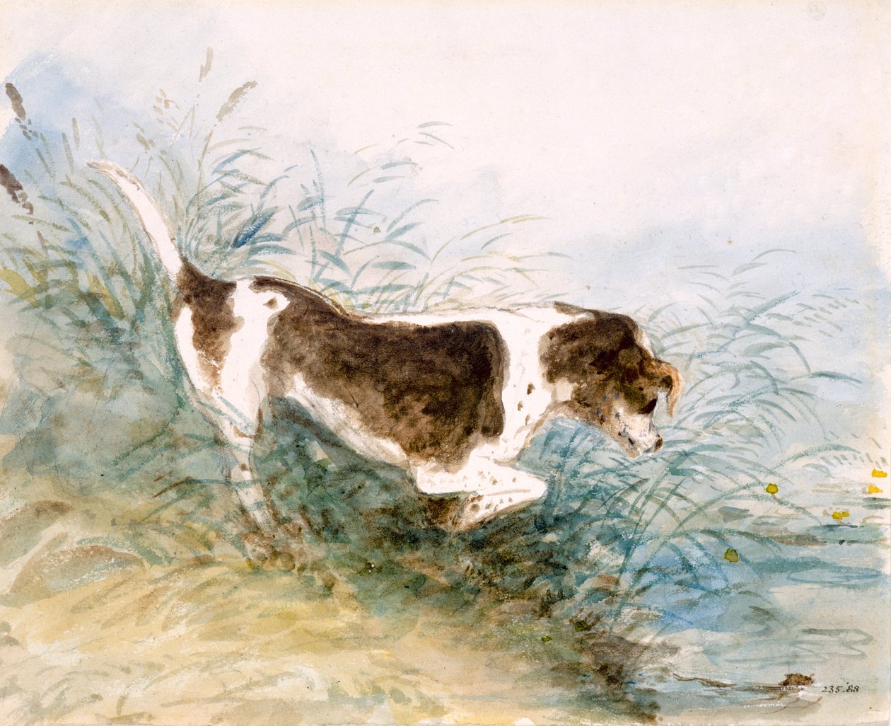 „Pes sleduje krysu ve vodě“, 1831 od John Constable