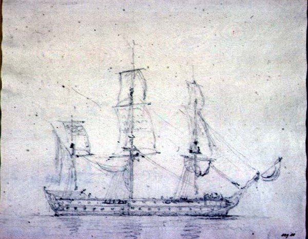 A Man-o-war (grafit na papíře) od John Constable