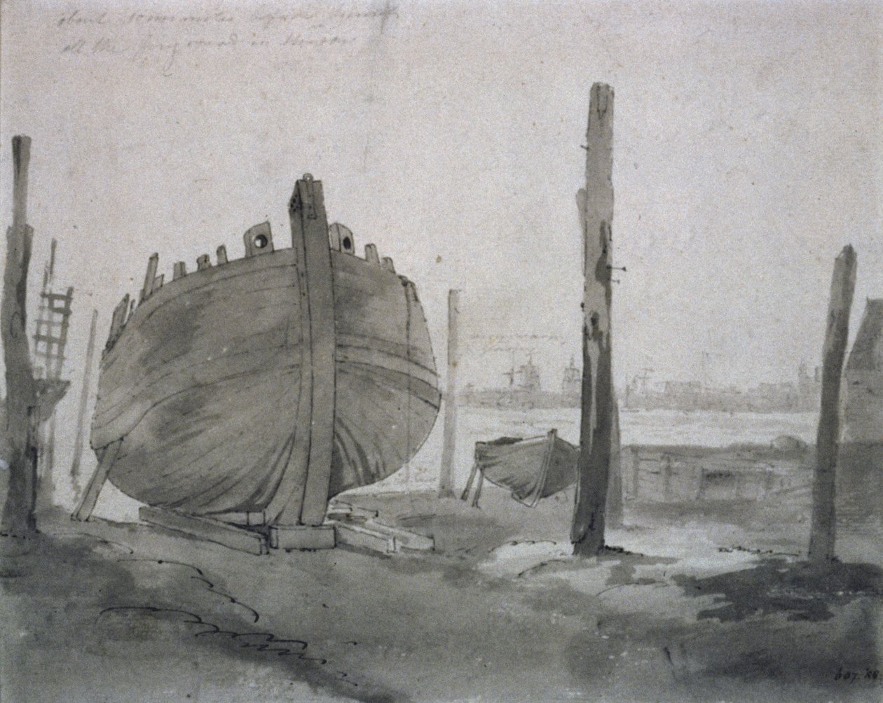 Říční scéna s plavidlem při západu slunce od John Constable