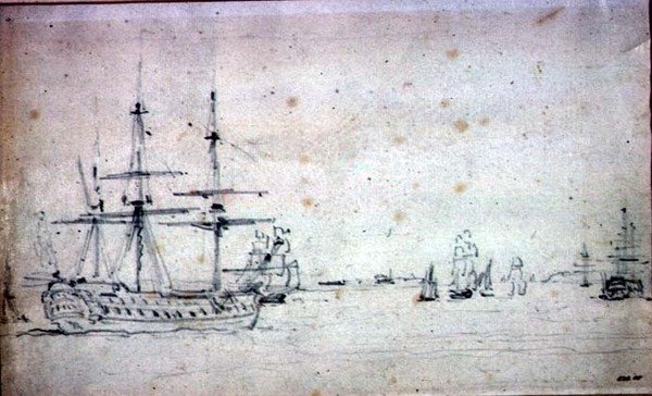 Loď na kotvě a další lodní doprava v Temži (grafit na papíře) od John Constable