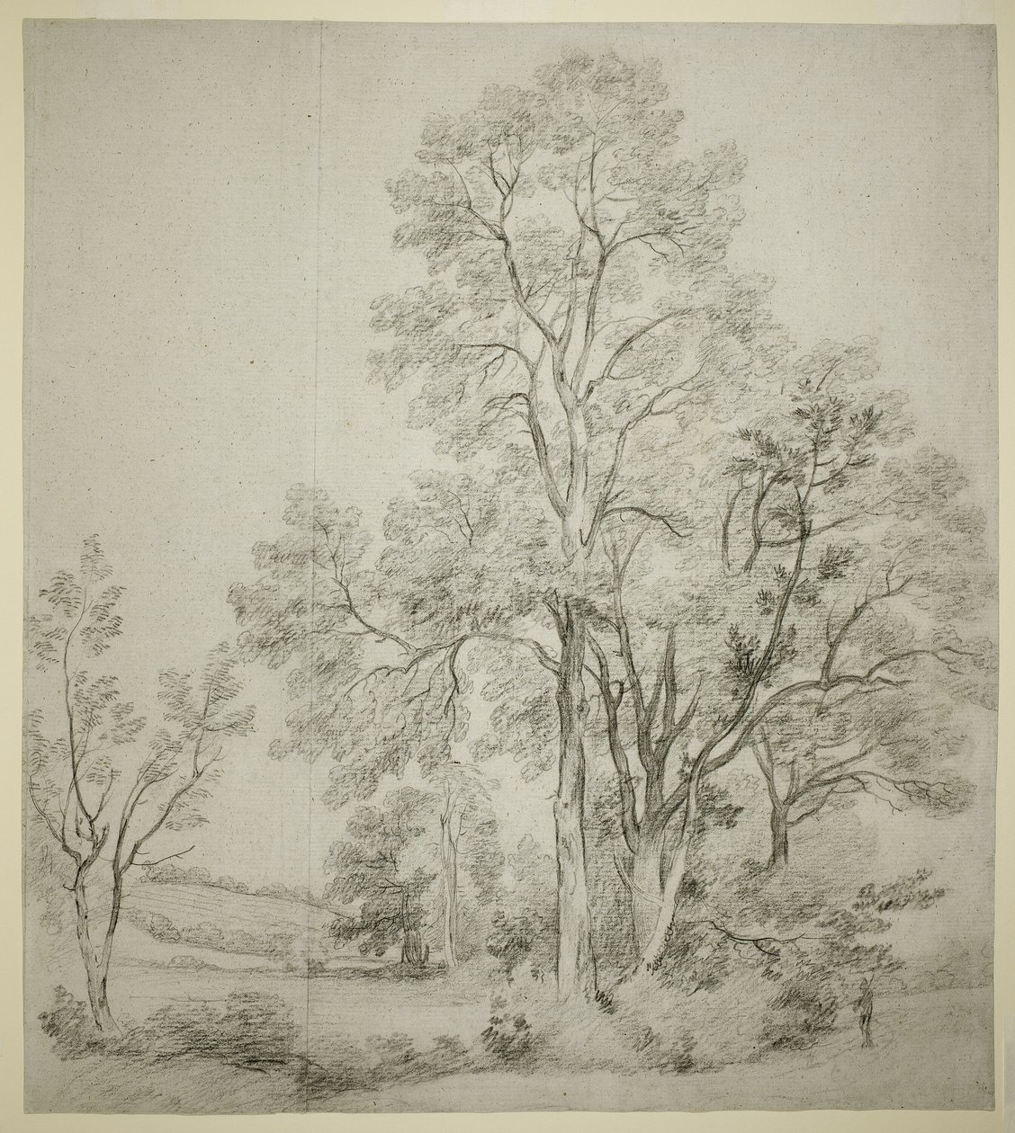 Stojan jilmů (recto); Studie východního Bergholtu s církví (verze) od John Constable