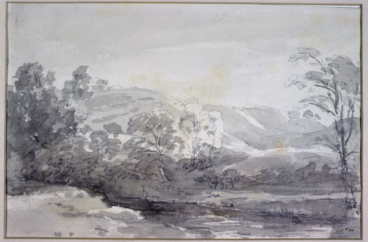 Pohled v Derbyshire (monochromatický akvarel) od John Constable