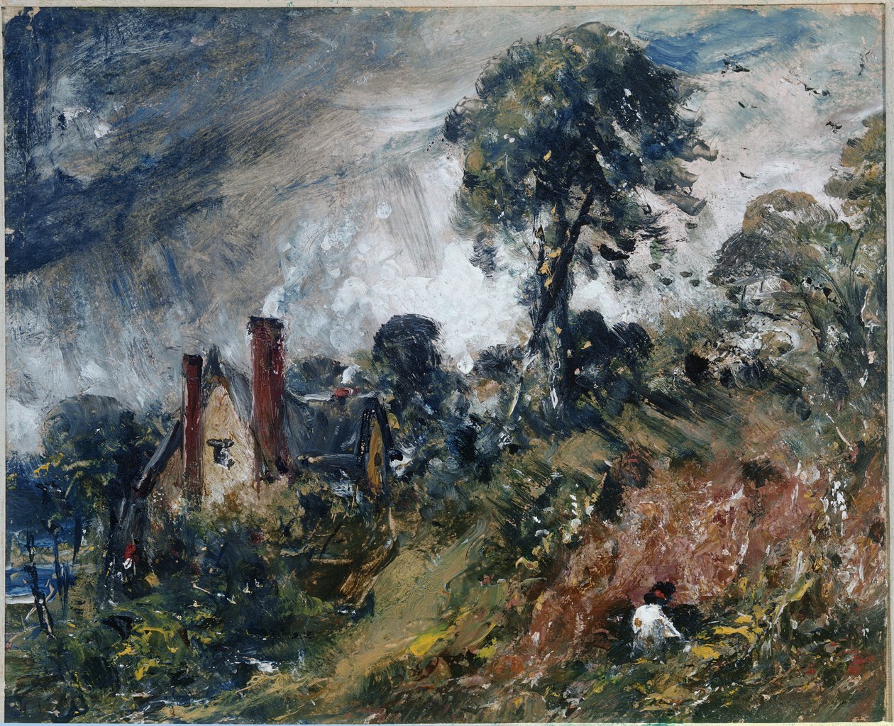 Chata mezi stromy, s písčinou (olej na plátně od John Constable
