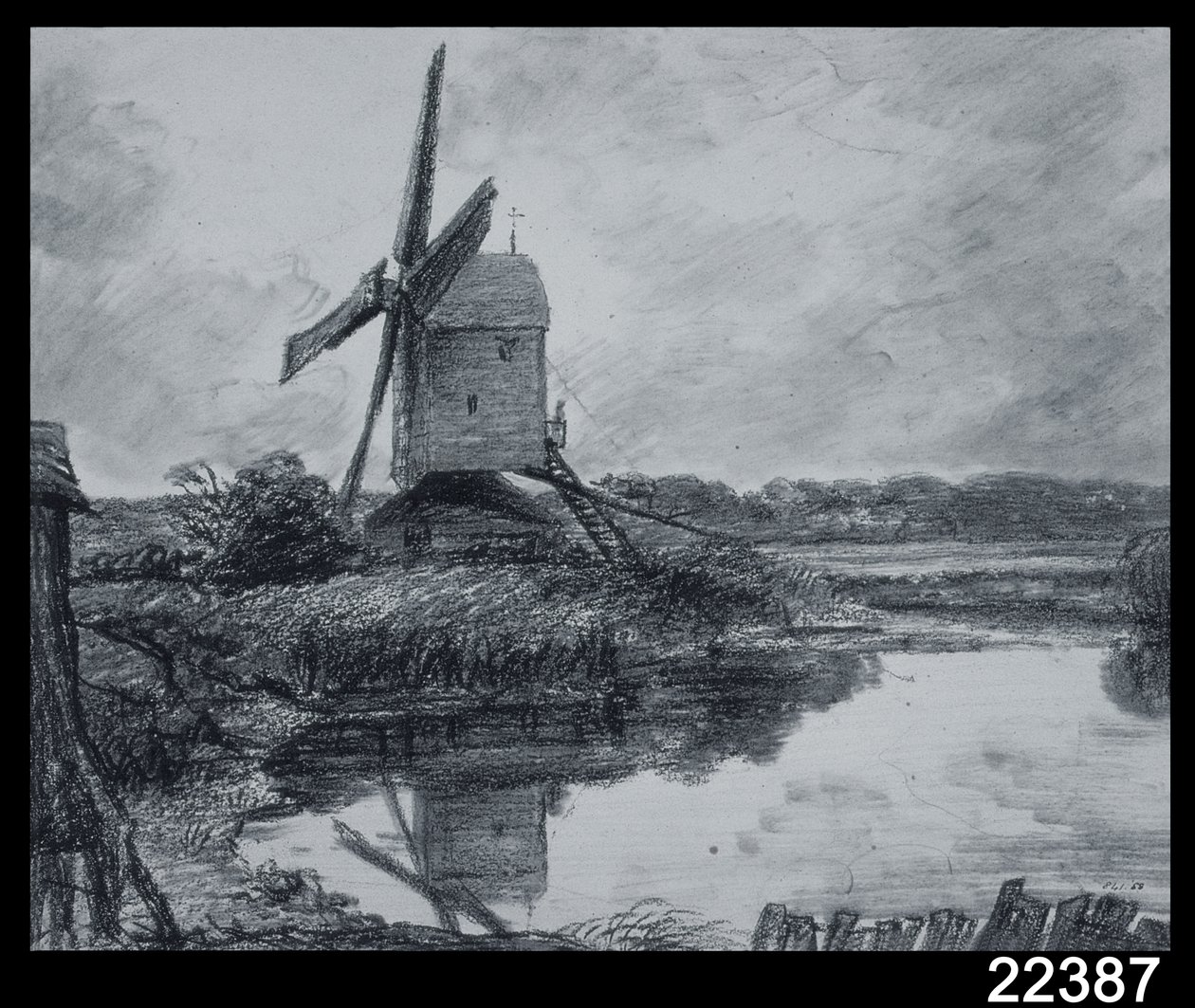 Mlýn na břehu řeky Stour (dřevěné uhlí na papíře) od John Constable